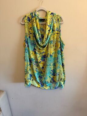 Used - Lane Bryant Yellow Turquoise Floral Cowl Neck Camisole